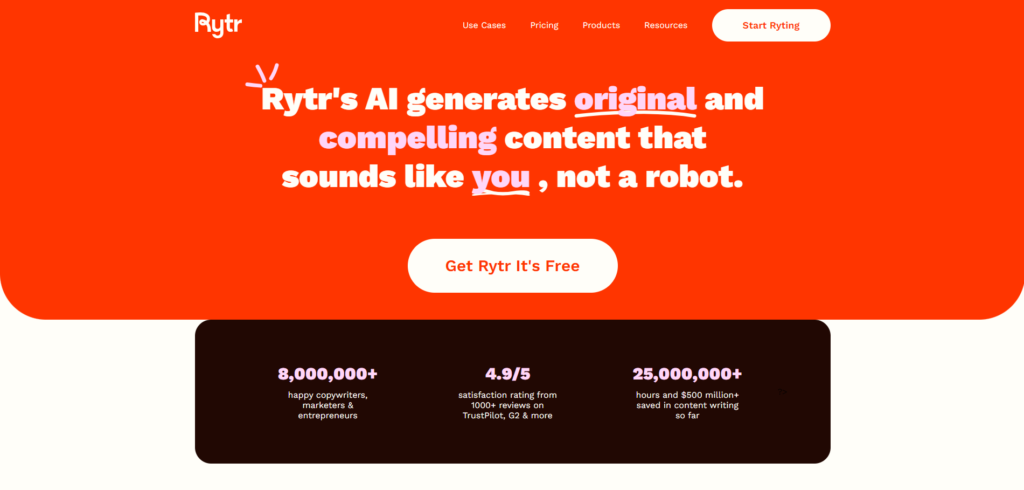 Rytr 首页预览